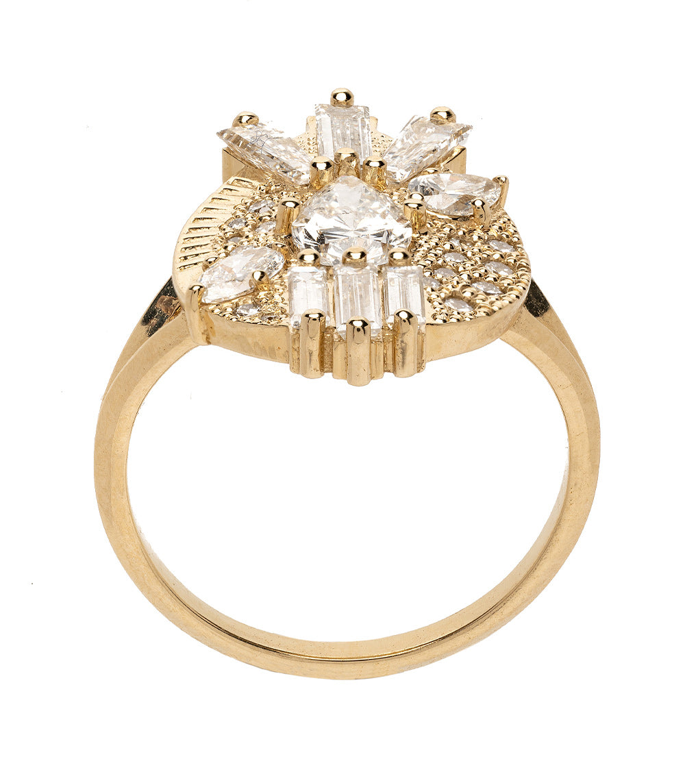 Valentina MM-R2 unique engagement ring in gold with multi-stone clear diamond-like cluster