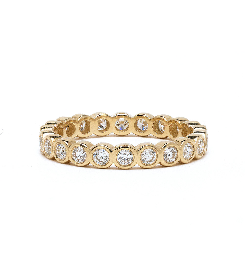 Diamond Bezels EB-R17-D diamond band in shiny 14K yellow gold with round bezel-set stones