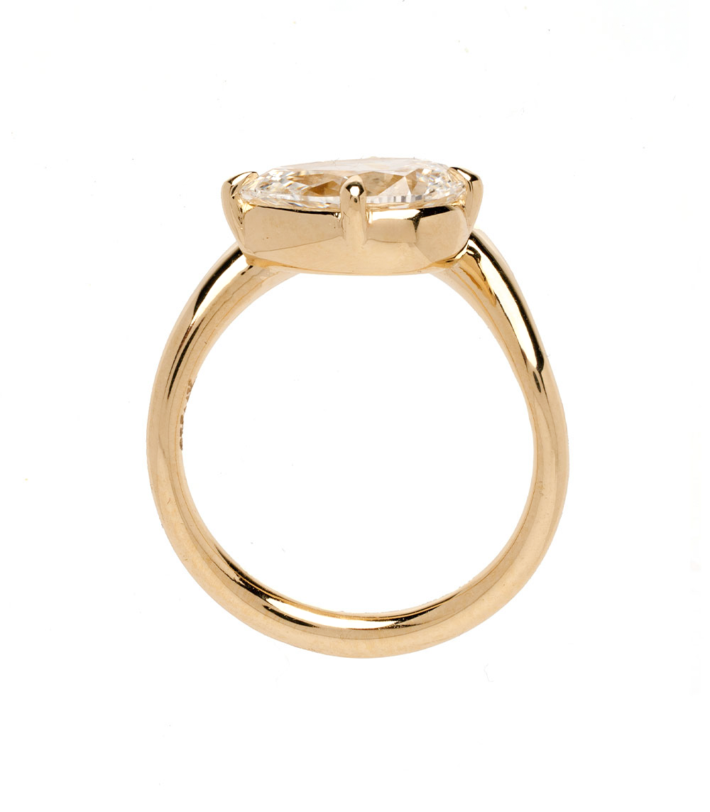 Melt Pinky Duo SK-R122-DUO ring in glossy yellow gold with prong-set clear oval-cut center stone