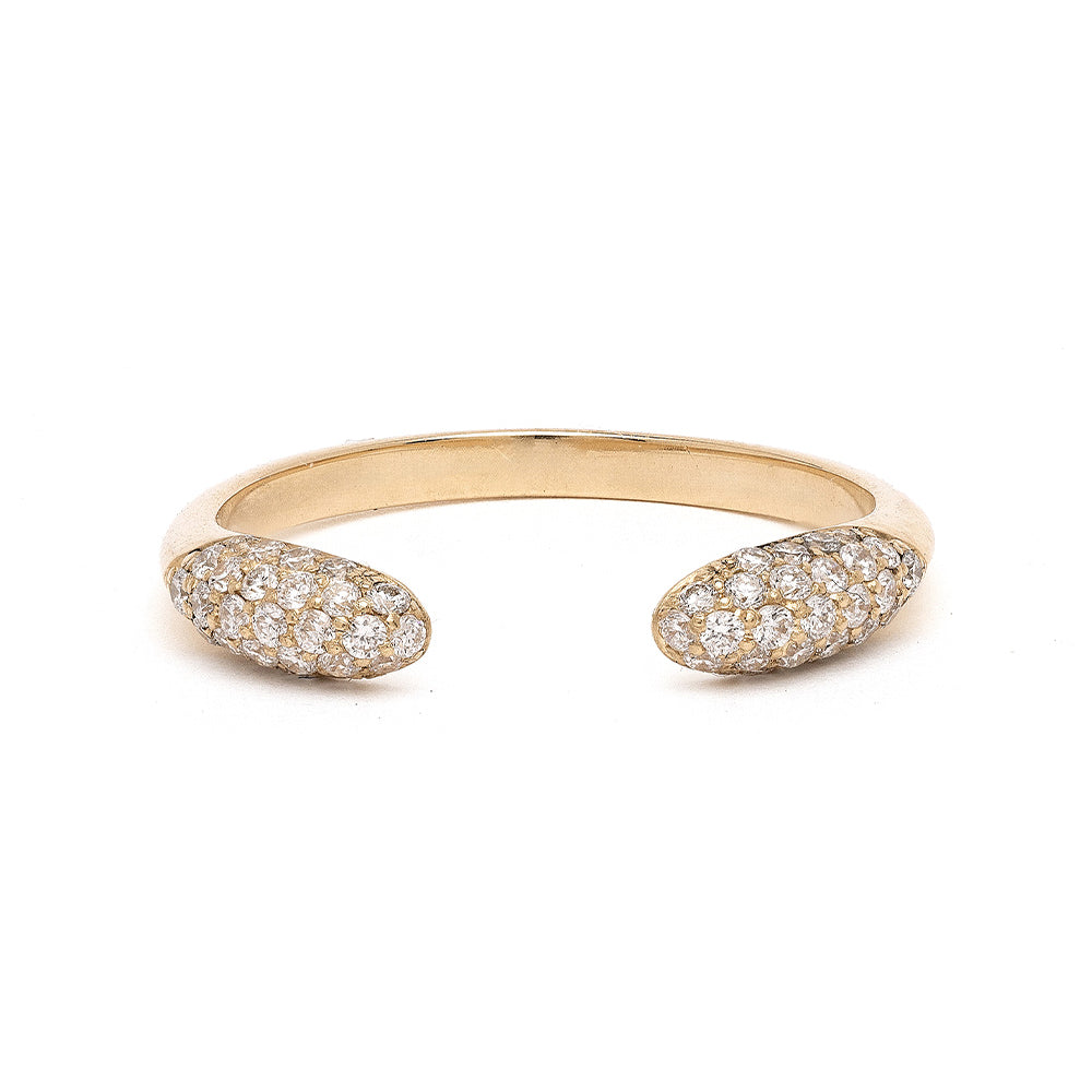 Double Comet Band NB-R2-D ring in 14K yellow gold with dual pavé comet shapes and open center