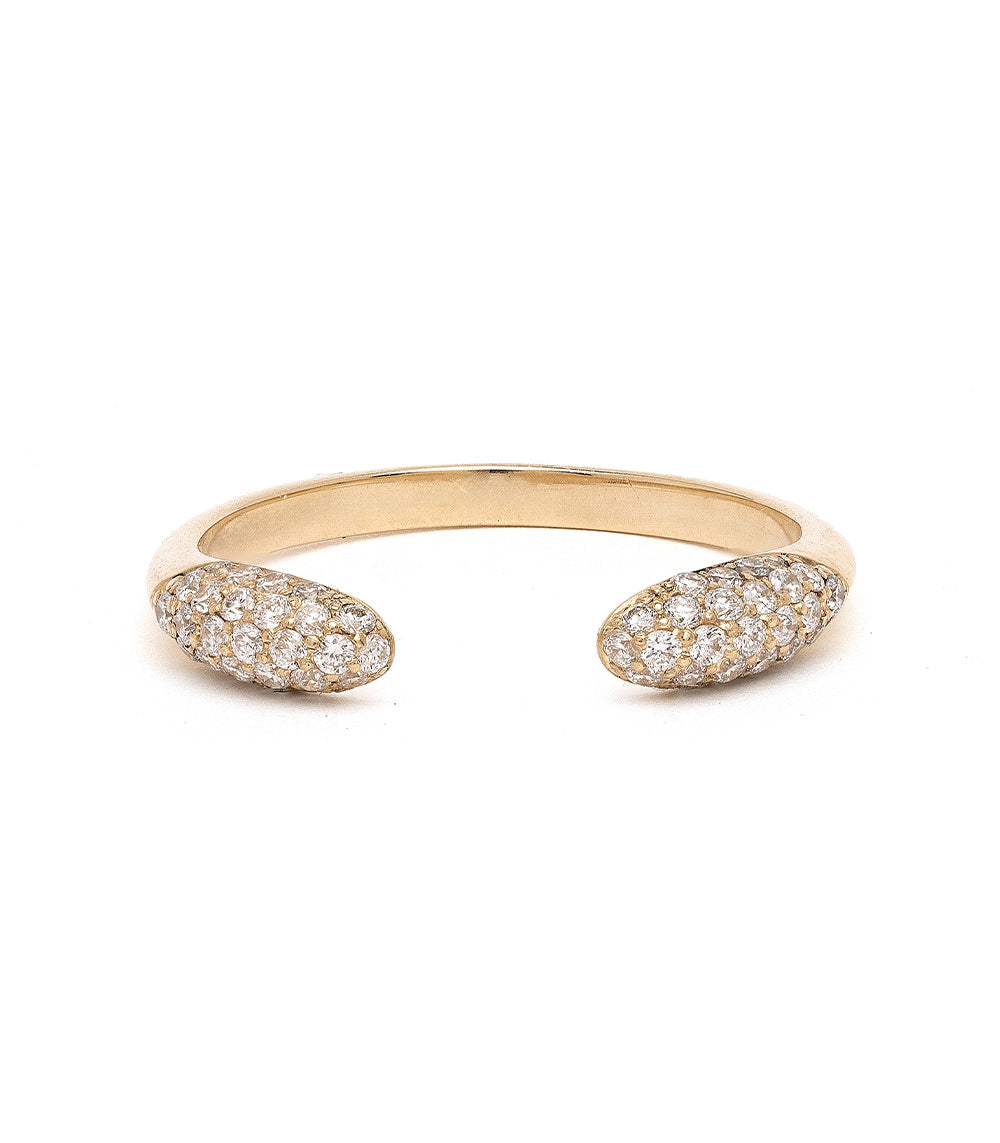 Double Comet Band NB-R2-D ring in 14K yellow gold with dual pavé comet shapes and open center