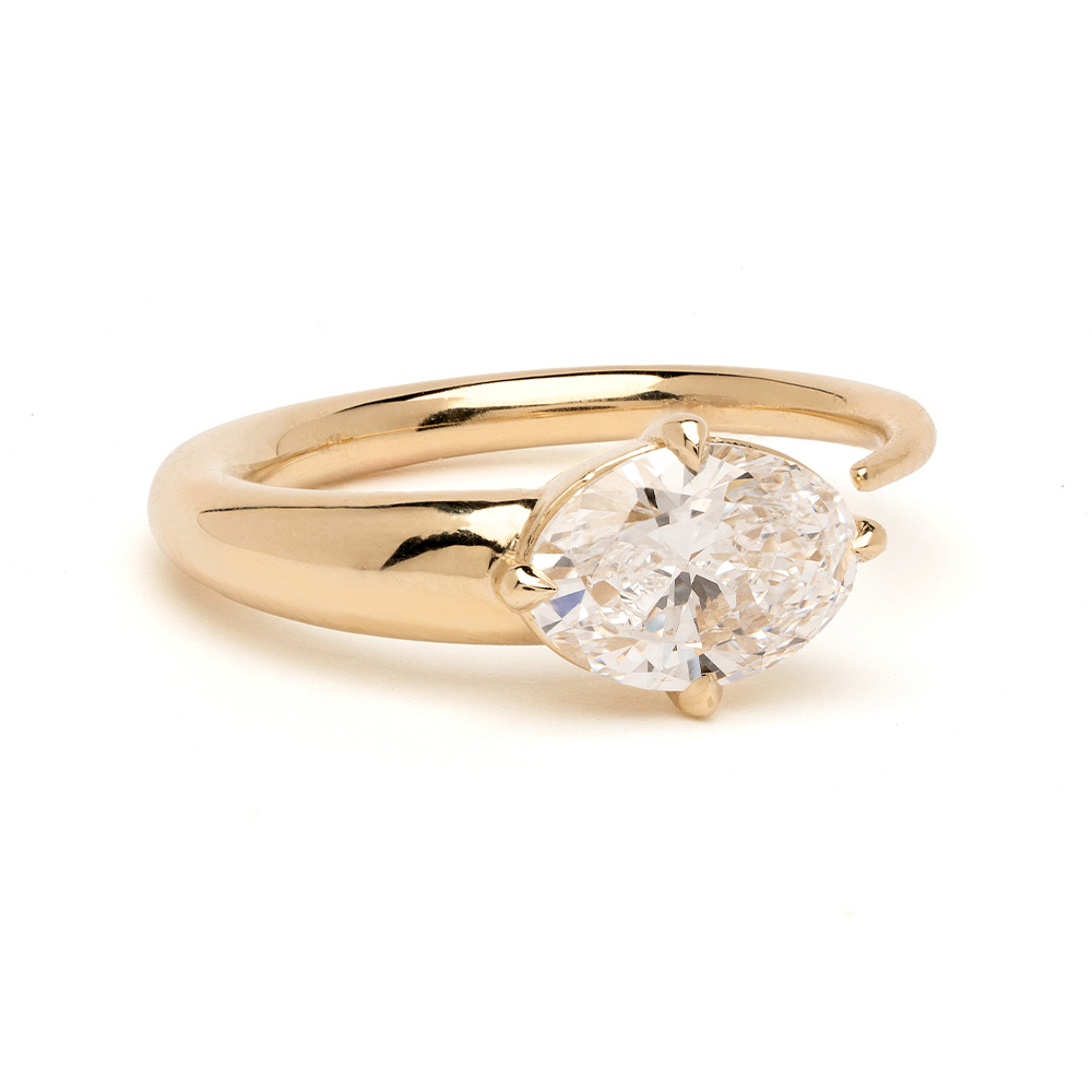 Sloane Pinky Duo by SK-R86-DUO gold oval solitaire ring with prong-set diamond, duo design