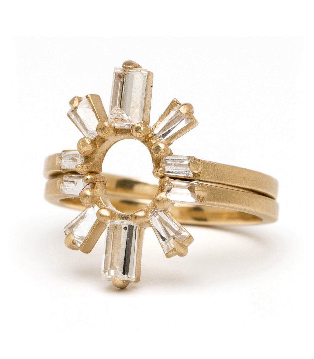 Sunrise Nesting Band A-R23-G 14K yellow gold shiny band with clustered clear stones and nested design