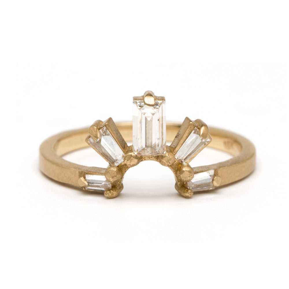 Sunrise Nesting Band by A-R23-G band in shiny 14K yellow gold, featuring a faceted center stone