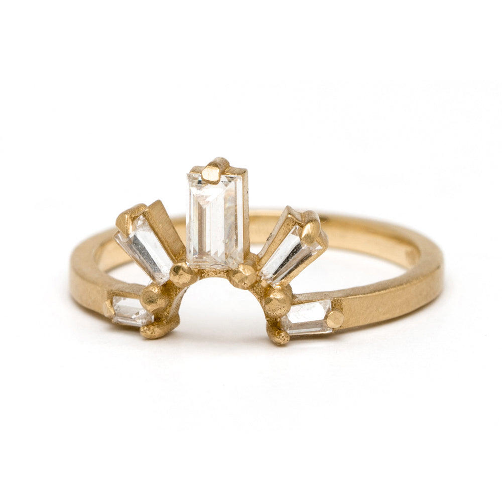 Sunrise Nesting Band by A-R23-G 14K yellow gold 3 stone engagement ring with shiny gold settings