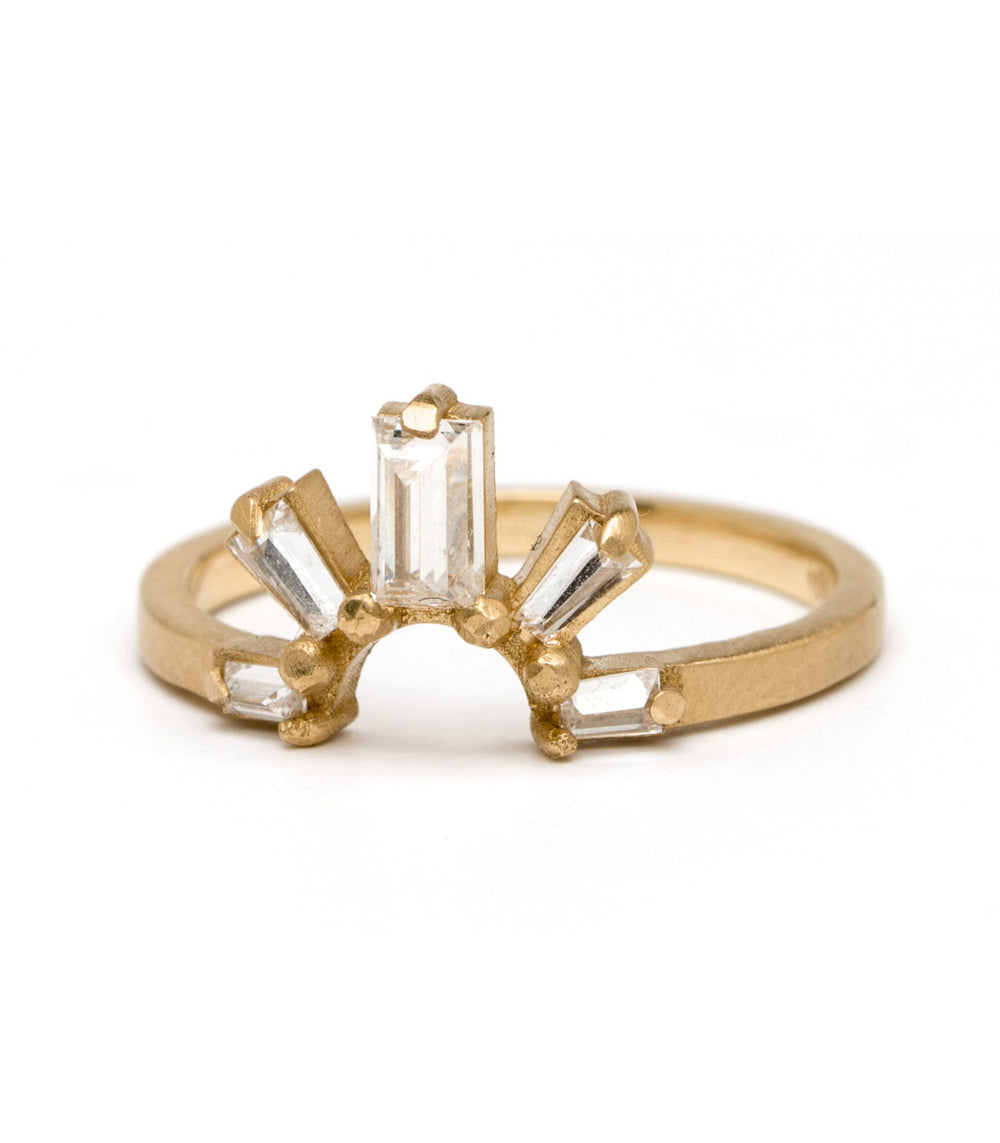 Sunrise Nesting Band by A-R23-G 14K yellow gold 3 stone engagement ring with shiny gold settings