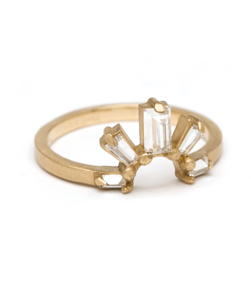 Sunrise Nesting Band A-R23-G 14K yellow gold unique engagement ring, 3 stone engagement ring with baguette cuts
