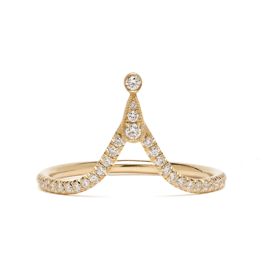 Alethea AL-R1-P engagement ring band in 14K yellow gold with shiny pavé diamonds, understated