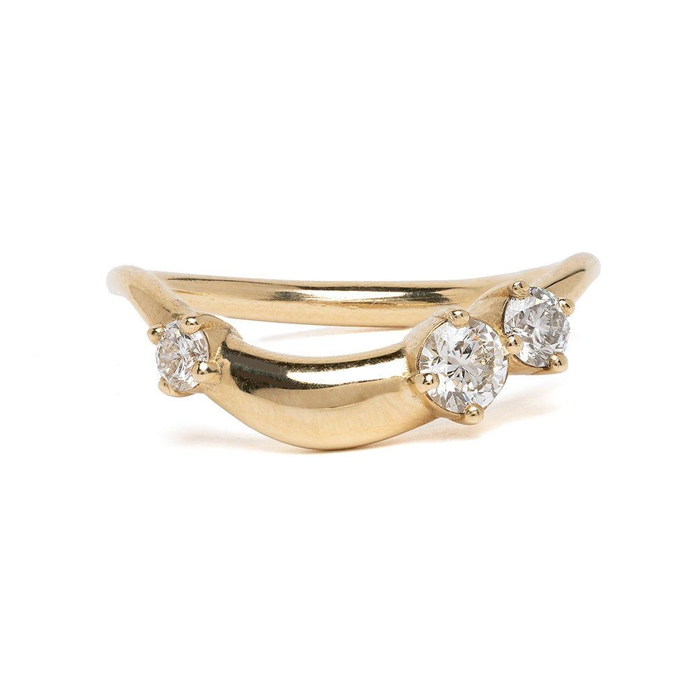 Small Melt Band by EGB-R1-3D-LG 14K yellow gold ring band with 3 stone engagement ring sparkle
