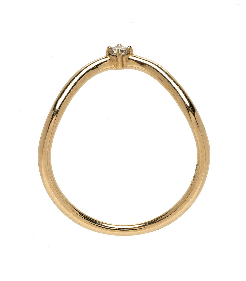 Beau Band with Round Diamond A-R41-R ring in 14K yellow gold, shiny band with prong-set round diamond