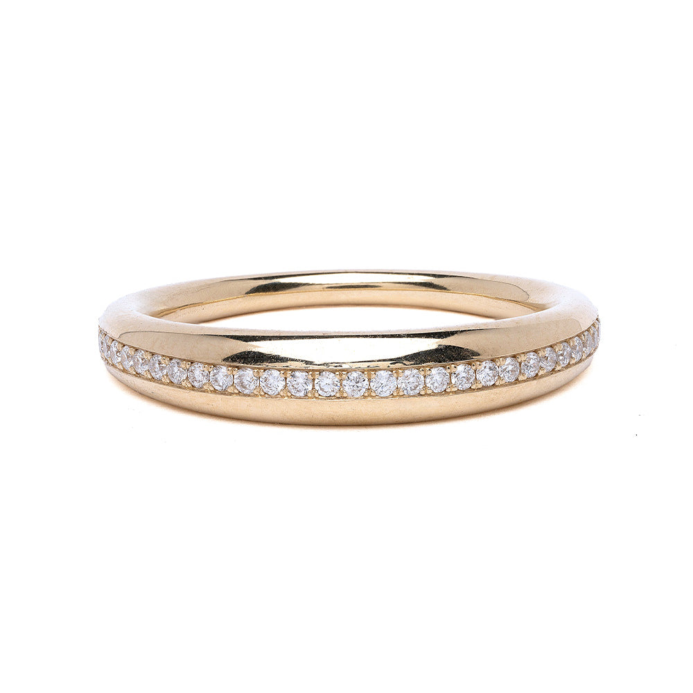 Mini Crescent A-R46-EB ring in 14K yellow gold with shiny crescent setting and pavé diamonds