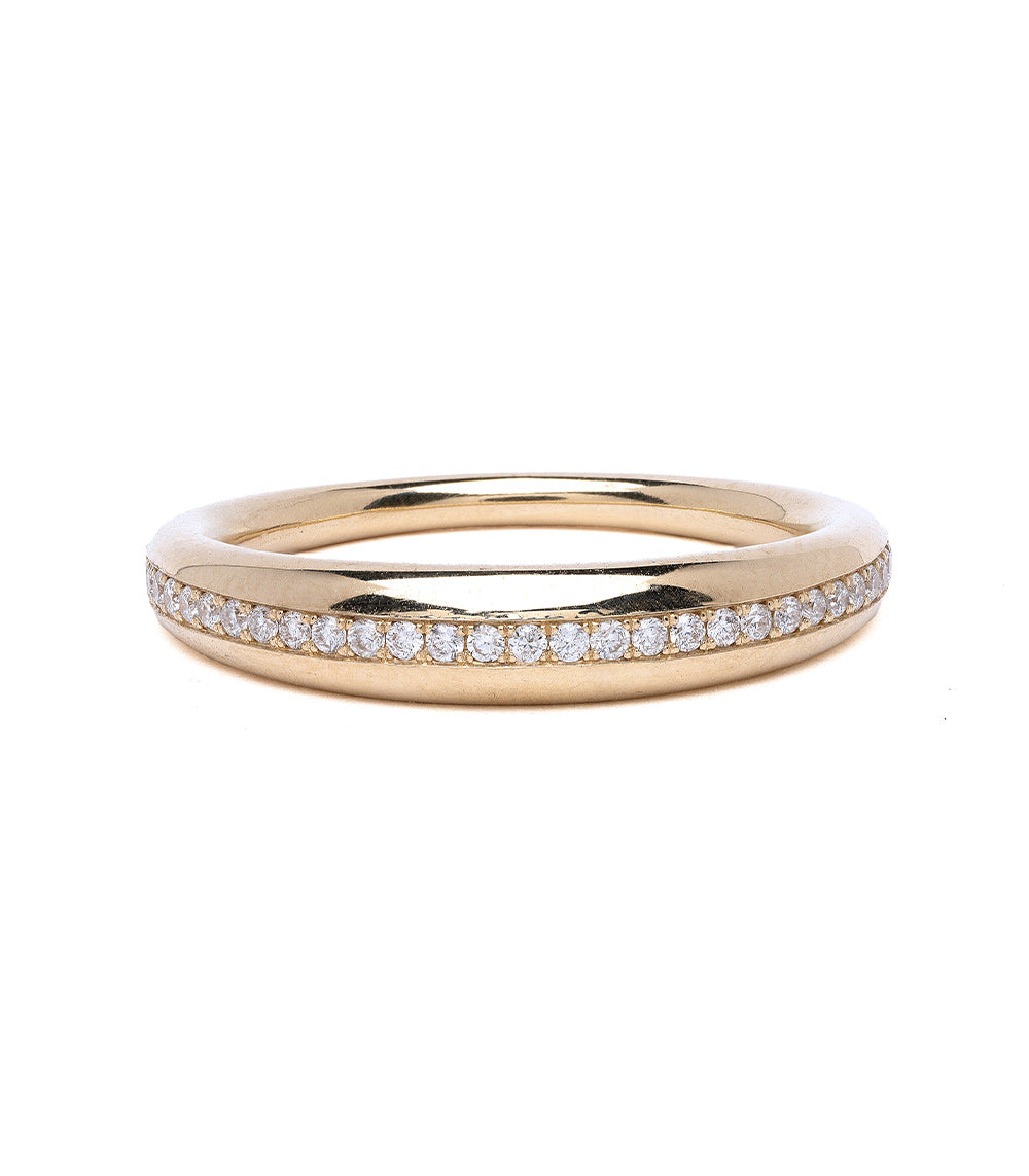 Mini Crescent A-R46-EB ring in 14K yellow gold with shiny crescent setting and pavé diamonds