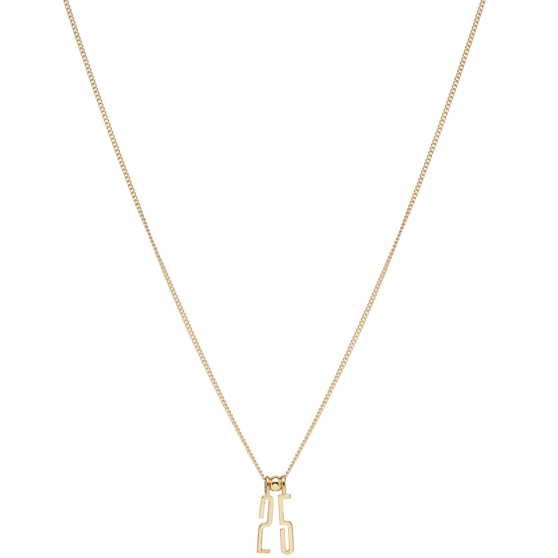 ID NECKLACE NO.6 by ID-N6 gold necklace chain with geometric pendant letters on a light background