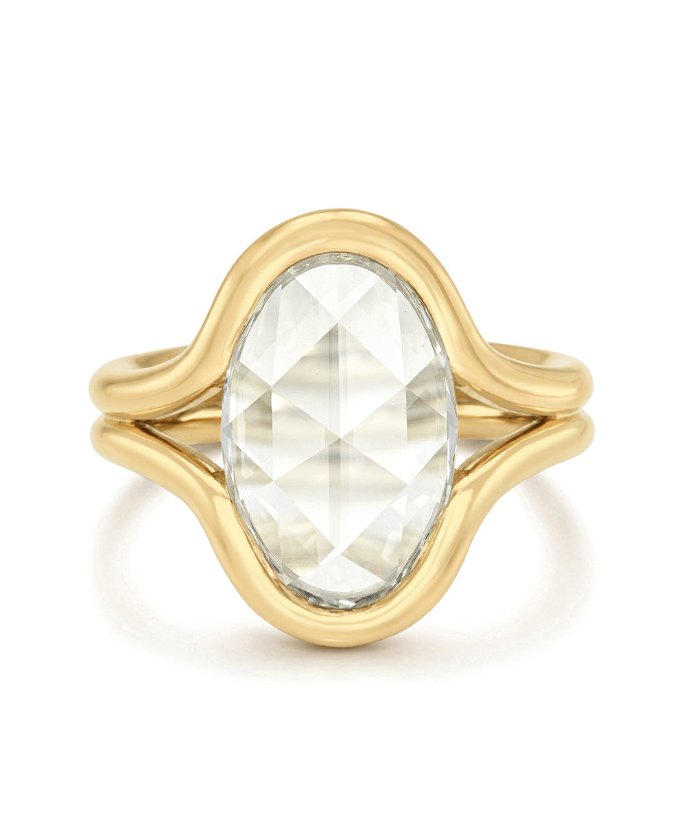 Double Shank Yellow Gold Flat Antique Style Rose Cut Lab Diamond Engagement Ring Sk R114 Lgd Wd Ns Rc Ov 2.70 Front