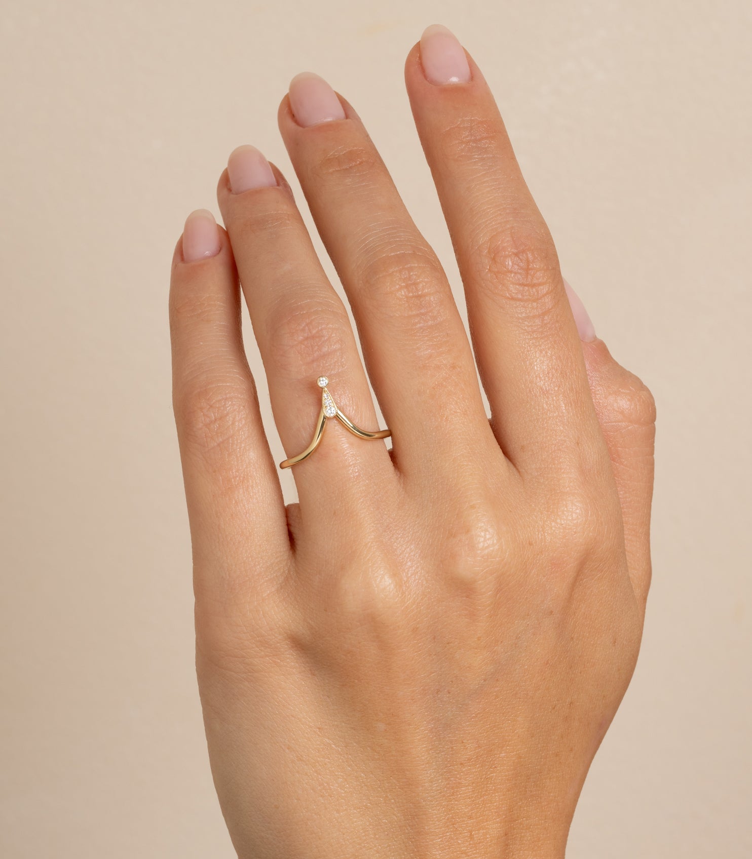 Alethea AL-R1 unique engagement ring in 14K yellow gold, understated teardrop setting with small diamonds