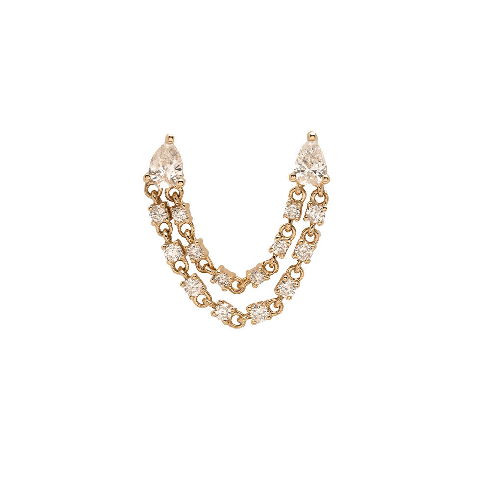 Draping Diamond Earring Sofia Kaman gold diamond earrings with cascading chain and teardrop stones