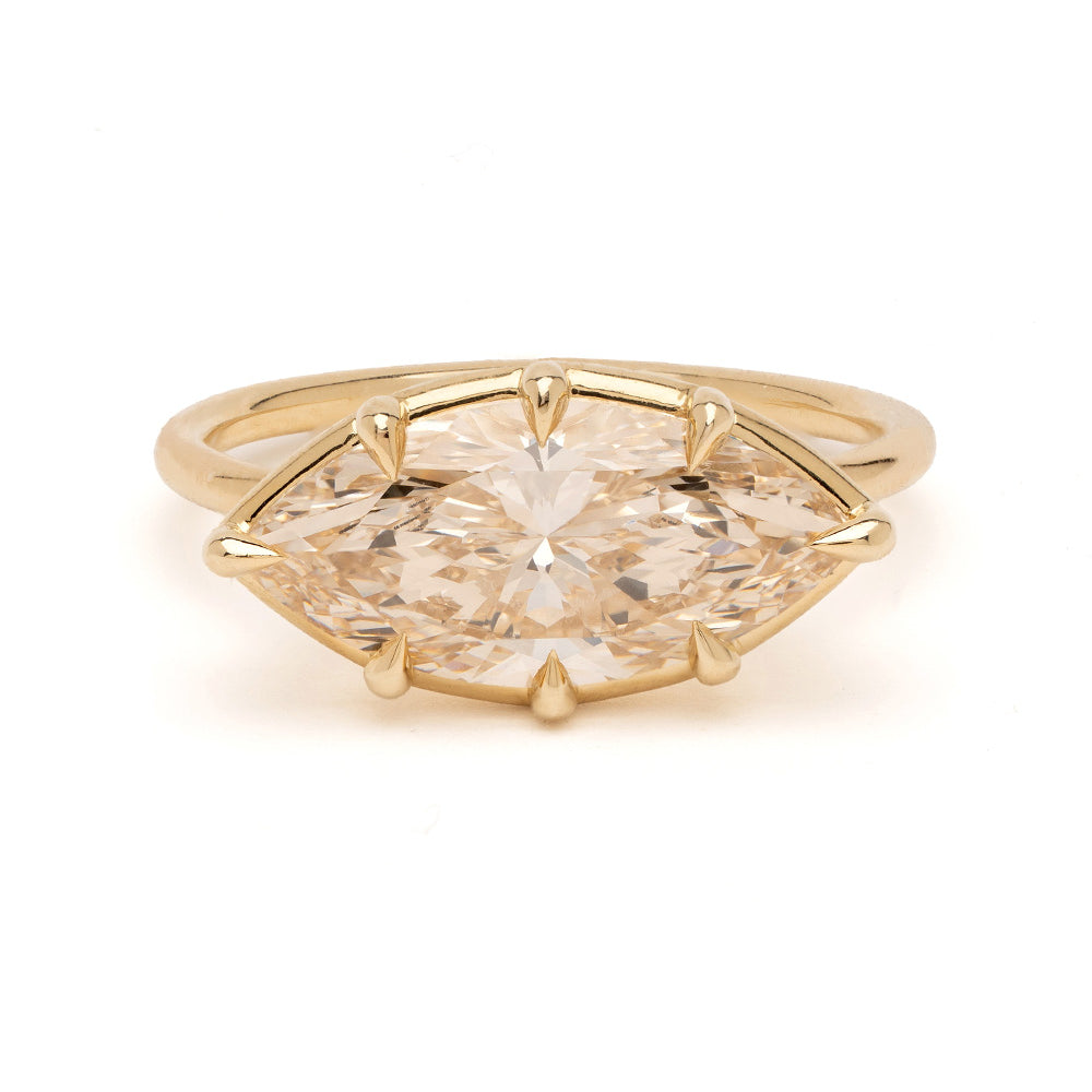Gigi by Sofia Kaman engagement ring in yellow gold with a large marquise-cut diamond centerpiece