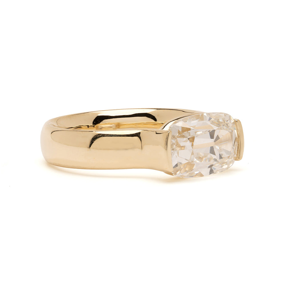 Bardot by Sofia Kaman lab grown diamond engagement ring in gold with a faceted cushion stone