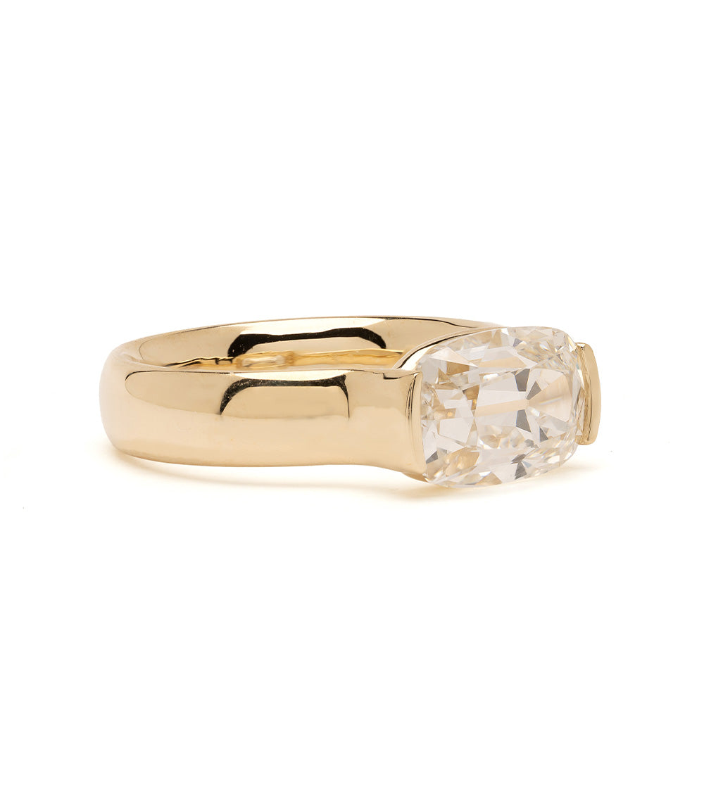 Bardot by Sofia Kaman lab grown diamond engagement ring in gold with a faceted cushion stone
