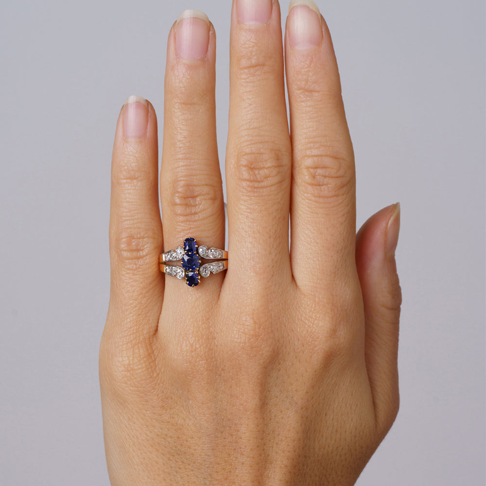 We May Be Royal VC-R177 unique engagement ring in gold with blue center stone and diamond accents