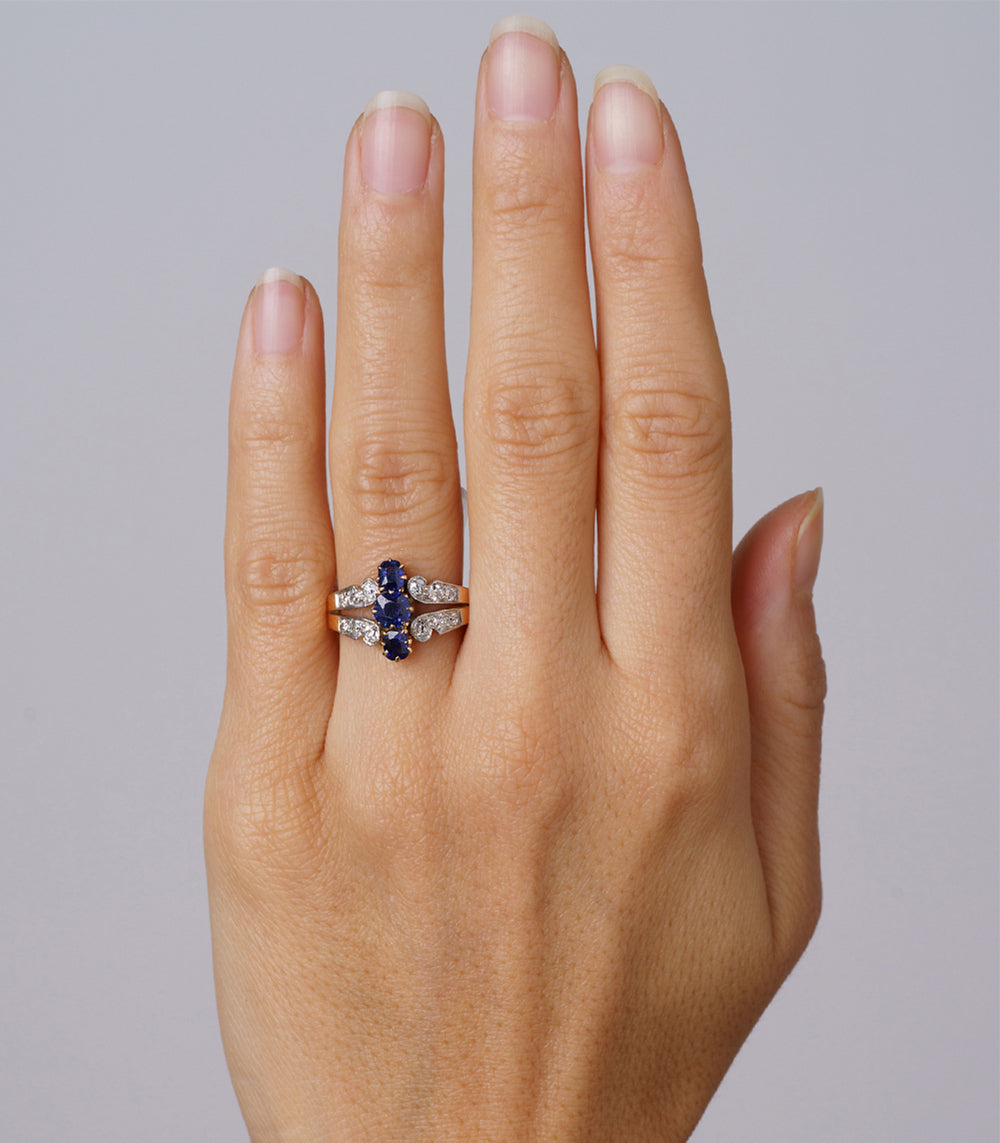 We May Be Royal VC-R177 unique engagement ring in gold with blue center stone and diamond accents