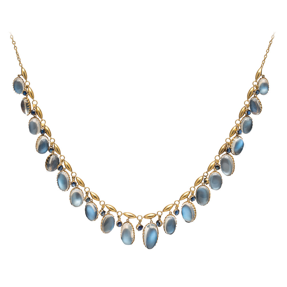 Moon Over Matter by VC-N36 gold-tone necklace with blue oval stones on delicate chain links