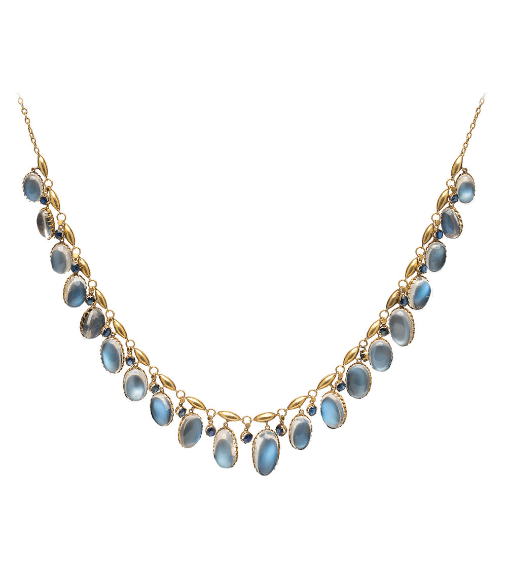 Moon Over Matter by VC-N36 gold-tone necklace with blue oval stones on delicate chain links