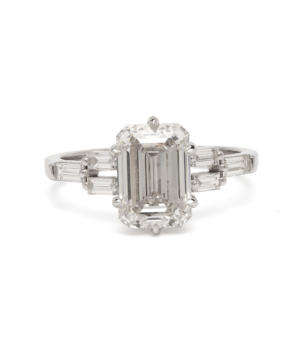 Eleanore by SK-R87-LGD-EC-2.80 silver engagement ring with emerald-cut center and baguette side stones