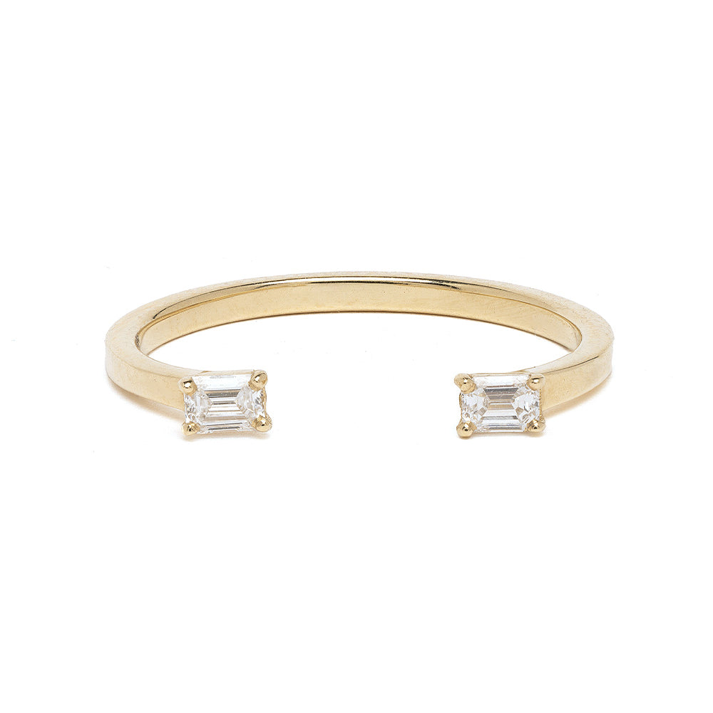 Lunetta A-R38-EC 2 stone engagement ring in shiny 14K yellow gold with two clear square stones