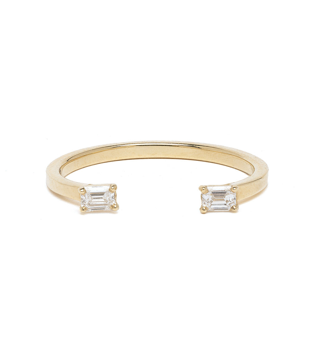 Lunetta A-R38-EC 2 stone engagement ring in shiny 14K yellow gold with two clear square stones
