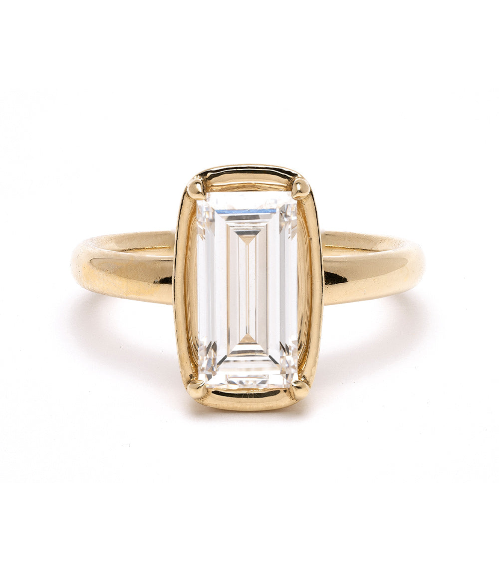 Chloe SK-R45-LGD-BG-LG-2.26 gold solitaire ring with emerald-cut center stone and four prongs