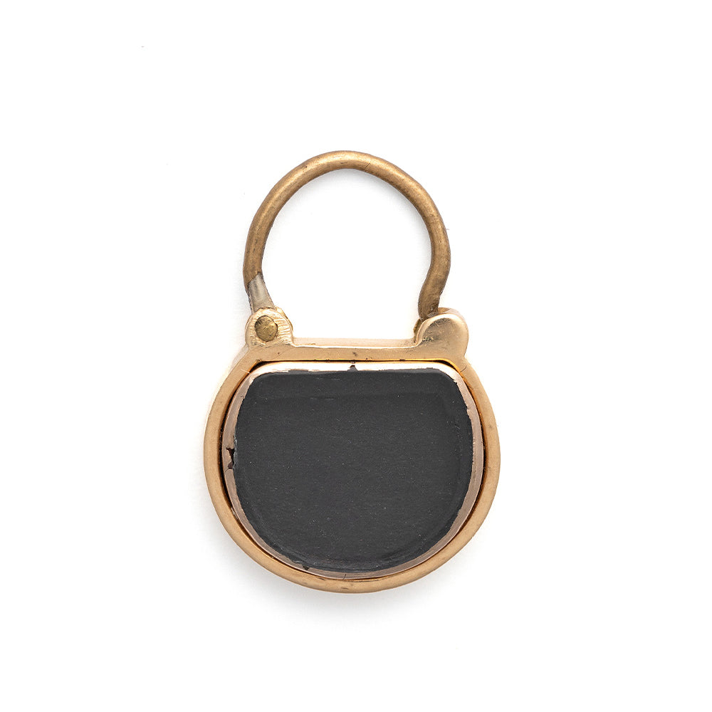 All Locked Up Charm by VC-P11 gold padlock charm with dark black enamel face and open loop ring