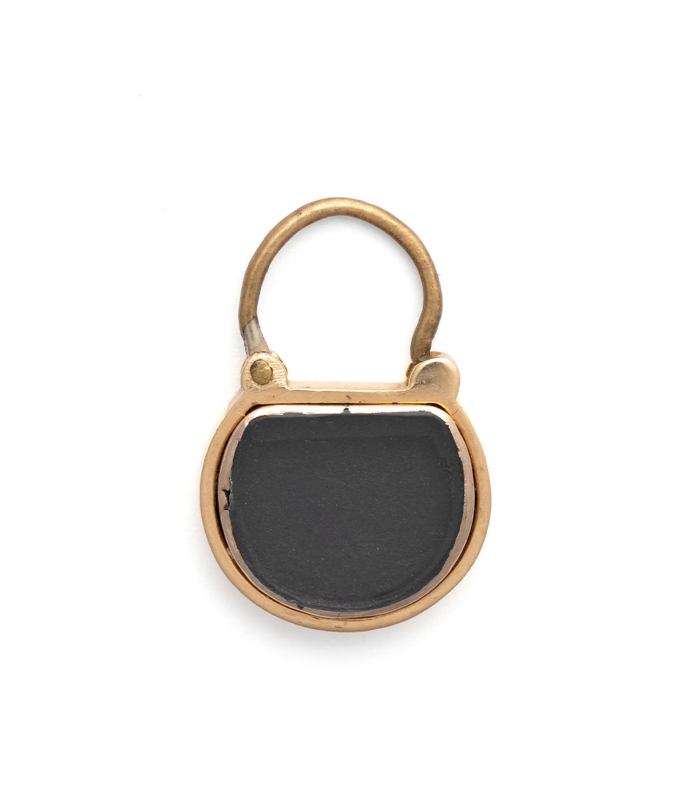 All Locked Up Charm by VC-P11 gold padlock charm with dark black enamel face and open loop ring