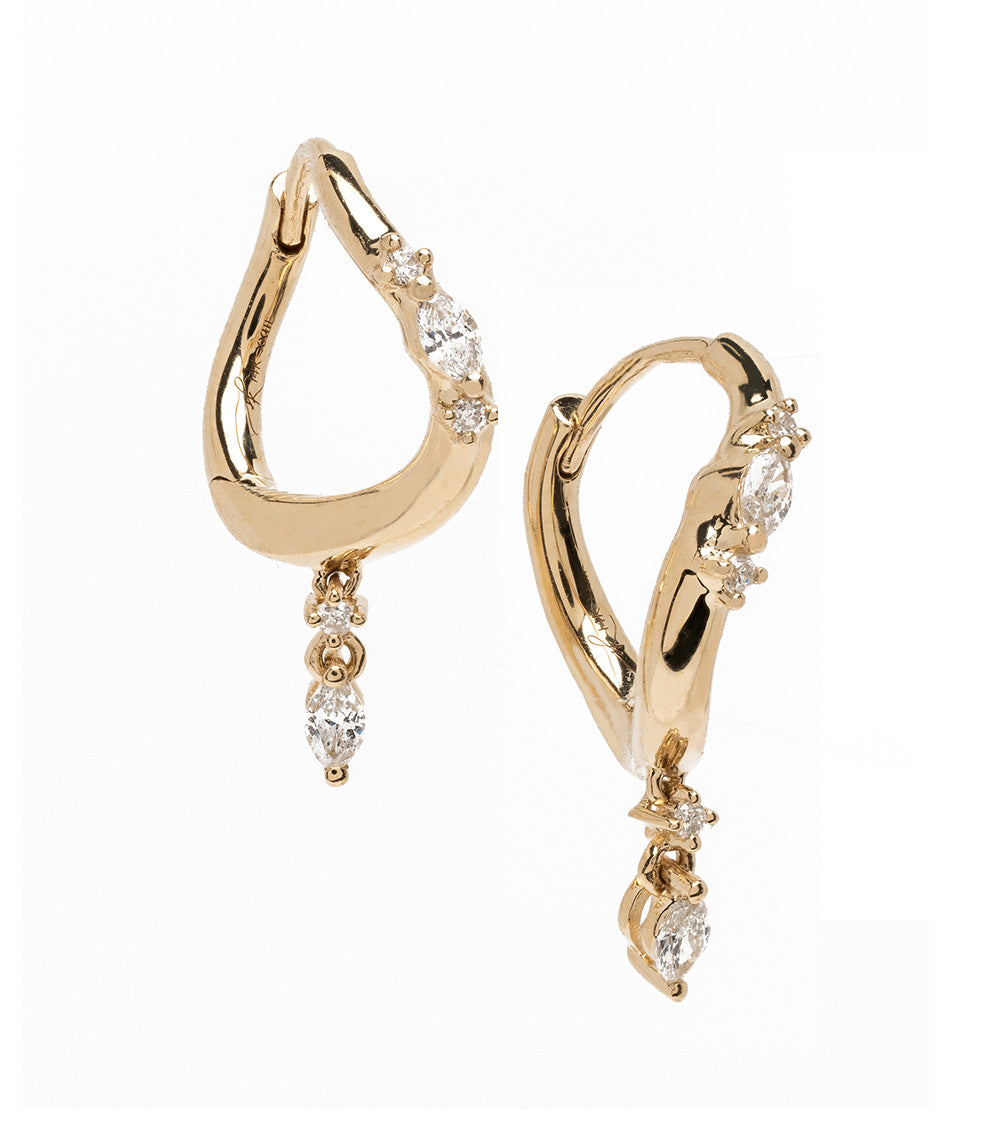 Small Melt Hoops ML-E4 small gold hoop earrings with shiny and matte finish and dangling sparkle stones