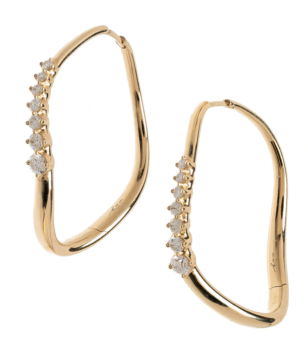 Large Melt Hoops ML-E1 hoop earrings in glossy gold with clustered pavé stones along the rim
