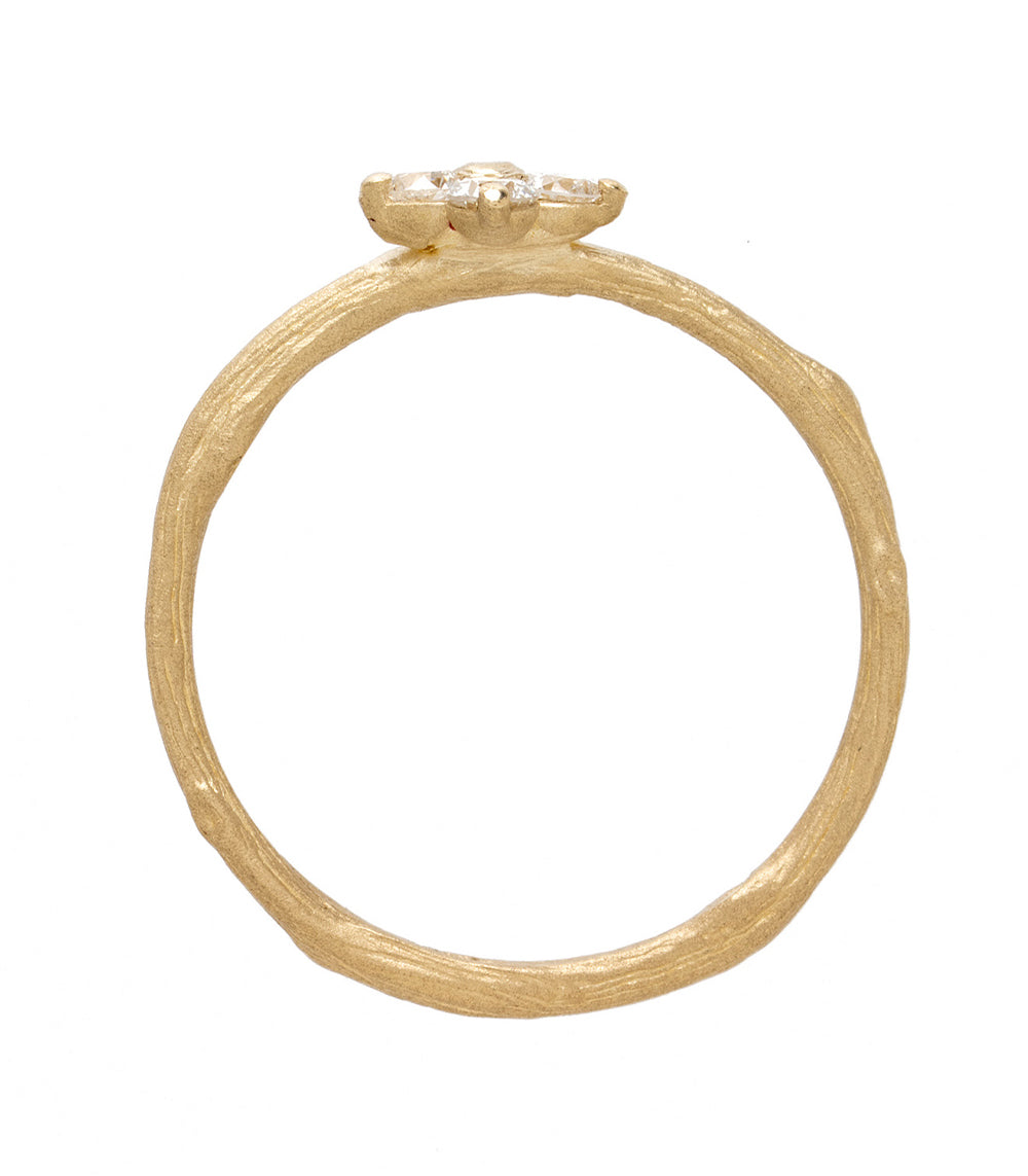 LF-R7-ys-v-sh-yg- LF-R7-WD engagement ring, 14K yellow gold, shiny textured band with round diamond