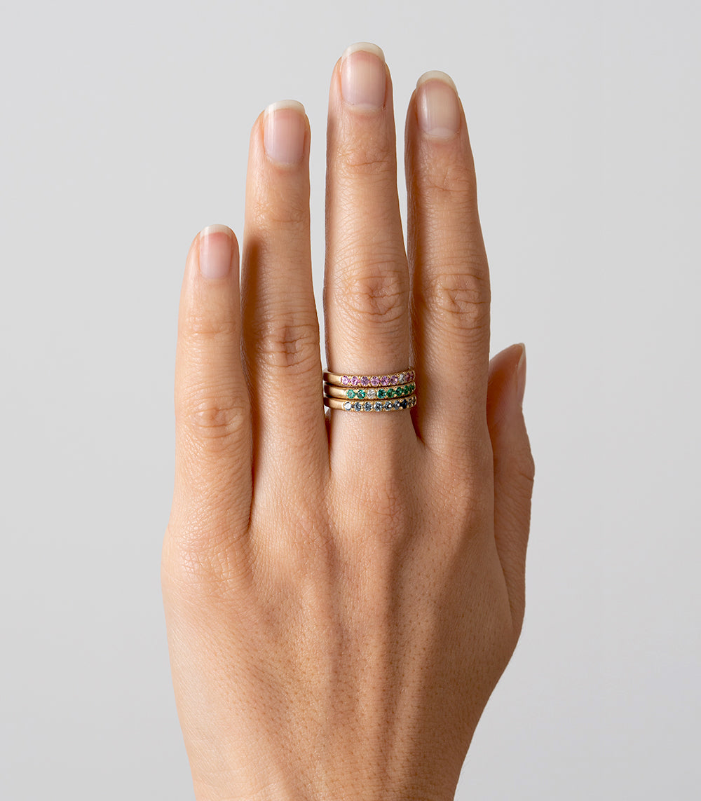 Vintage Inspired Stacking Band by LF-R1-ES 14K yellow gold shiny band with turquoise accent stones