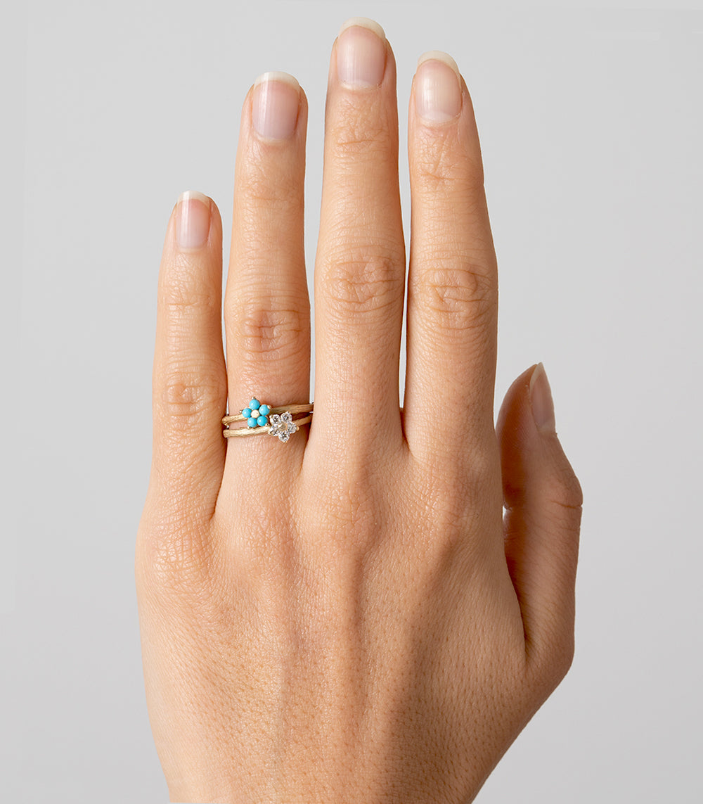 LF-R7-ys-v-sh-yg- by LF-R7-WD 14K yellow gold ring with blue stone and small diamond on hand