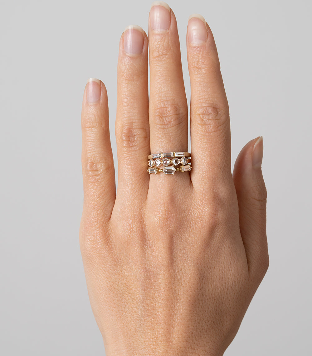 Stardust by SK-R77 diamond band ring in shiny 14K yellow gold with rectangular step-cut stones
