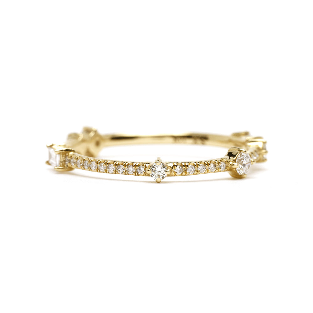 Confetti Band EB-R15 diamond ring in 14K yellow gold with shiny prong-set sparkle stones along the band