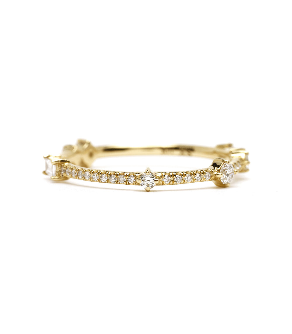 Confetti Band EB-R15 diamond ring in 14K yellow gold with shiny prong-set sparkle stones along the band
