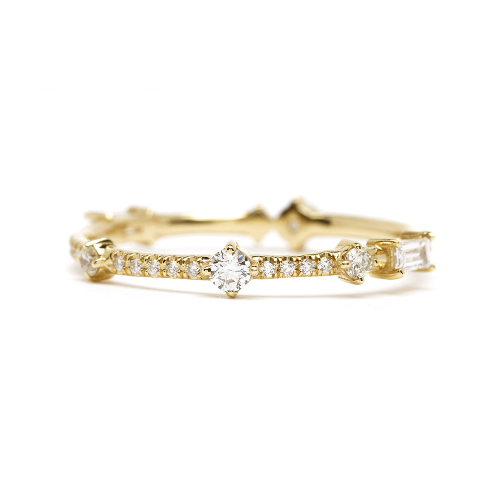 Confetti Band by EB-R15 14K yellow gold band with shiny prong-set diamond accents and confetti-style sparkle