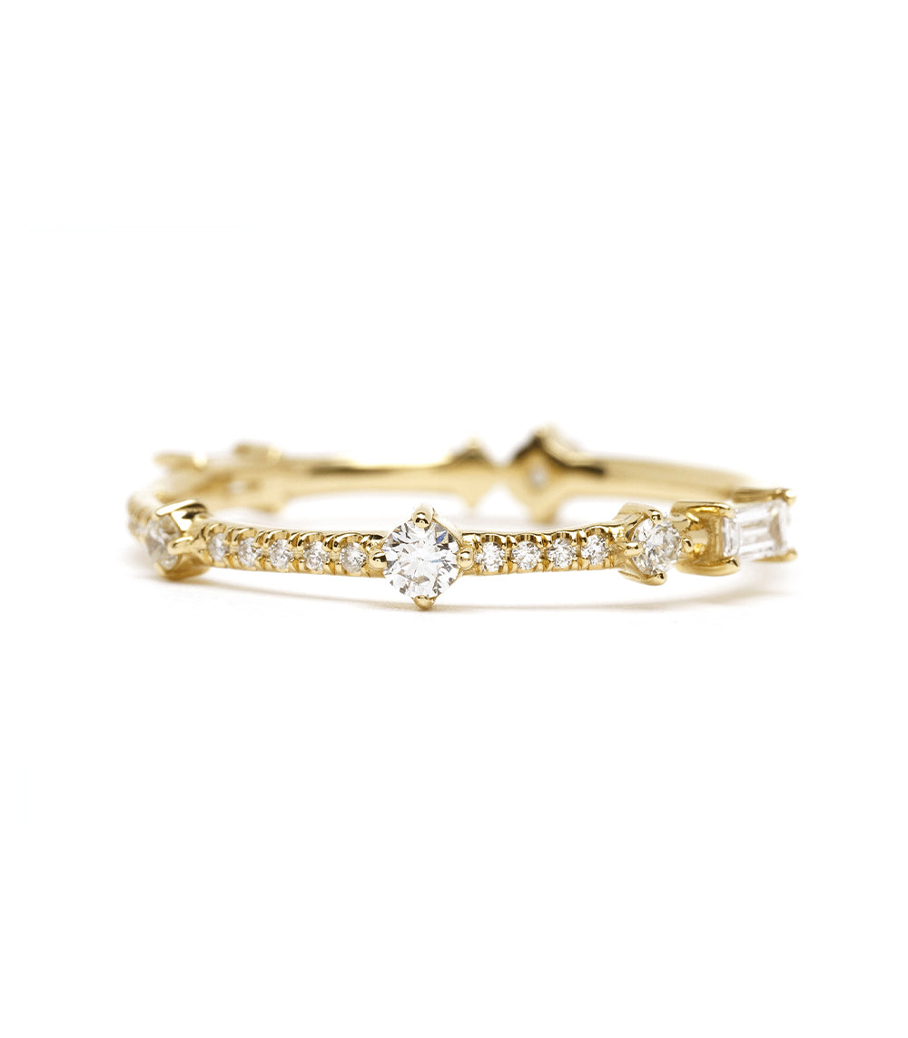 Confetti Band by EB-R15 14K yellow gold band with shiny prong-set diamond accents and confetti-style sparkle