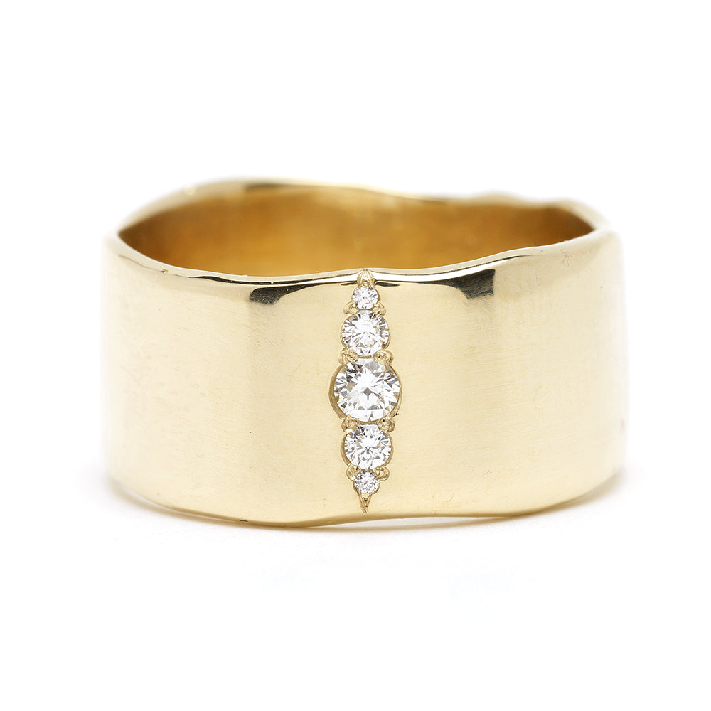 Torn Paper Band With Vertical Diamond Stripe by P-R4-Vert gold ring with vertical diamond stripe, 3 stone engagement ring