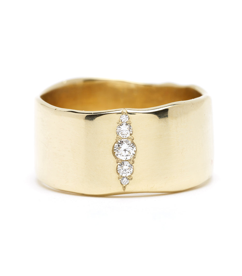 Torn Paper Band With Vertical Diamond Stripe by P-R4-Vert gold ring with vertical diamond stripe, 3 stone engagement ring