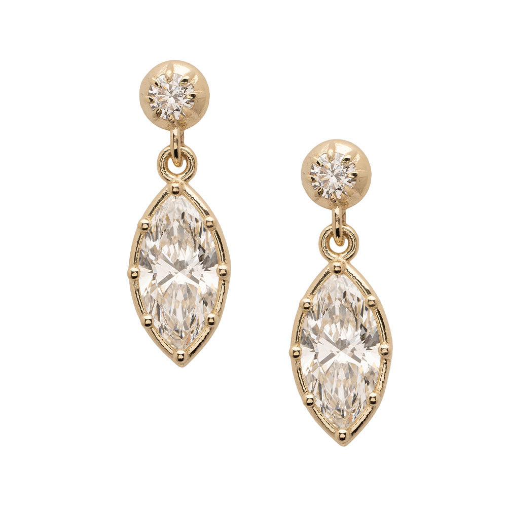 Mini Gigi Earrings by Sofia Kaman in gold with marquise white stones and drop stud design