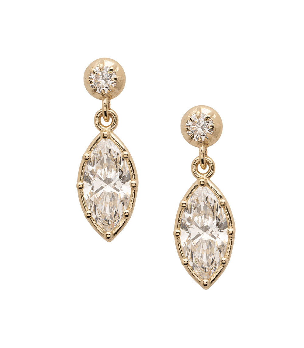 Mini Gigi Earrings by Sofia Kaman in gold with marquise white stones and drop stud design