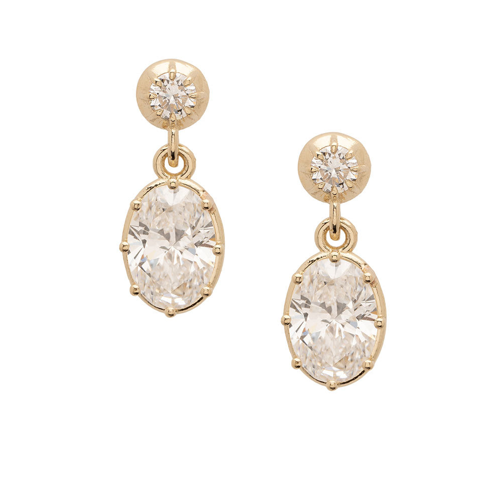 Mini Gigi Earrings by Sofia Kaman gold earrings with oval dangling stones and small round studs