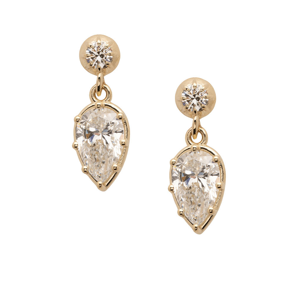 Mini Gigi Earrings by Sofia Kaman gold drop earrings with pavé sparkle top and teardrop stones
