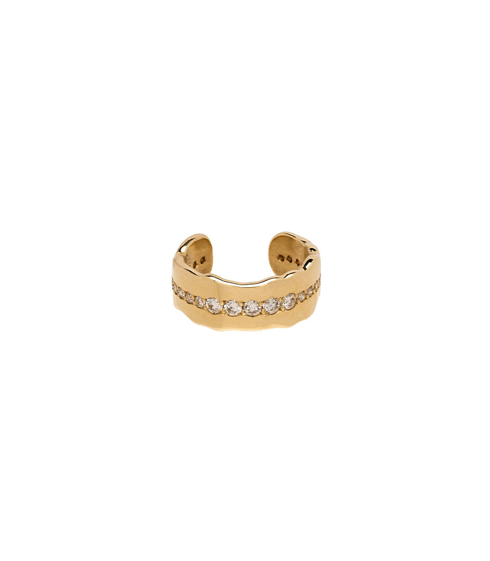 Mini Torn Paper Ear Cuff P-EC1-Line ear cuff in 14K yellow gold with shiny pavé stones.